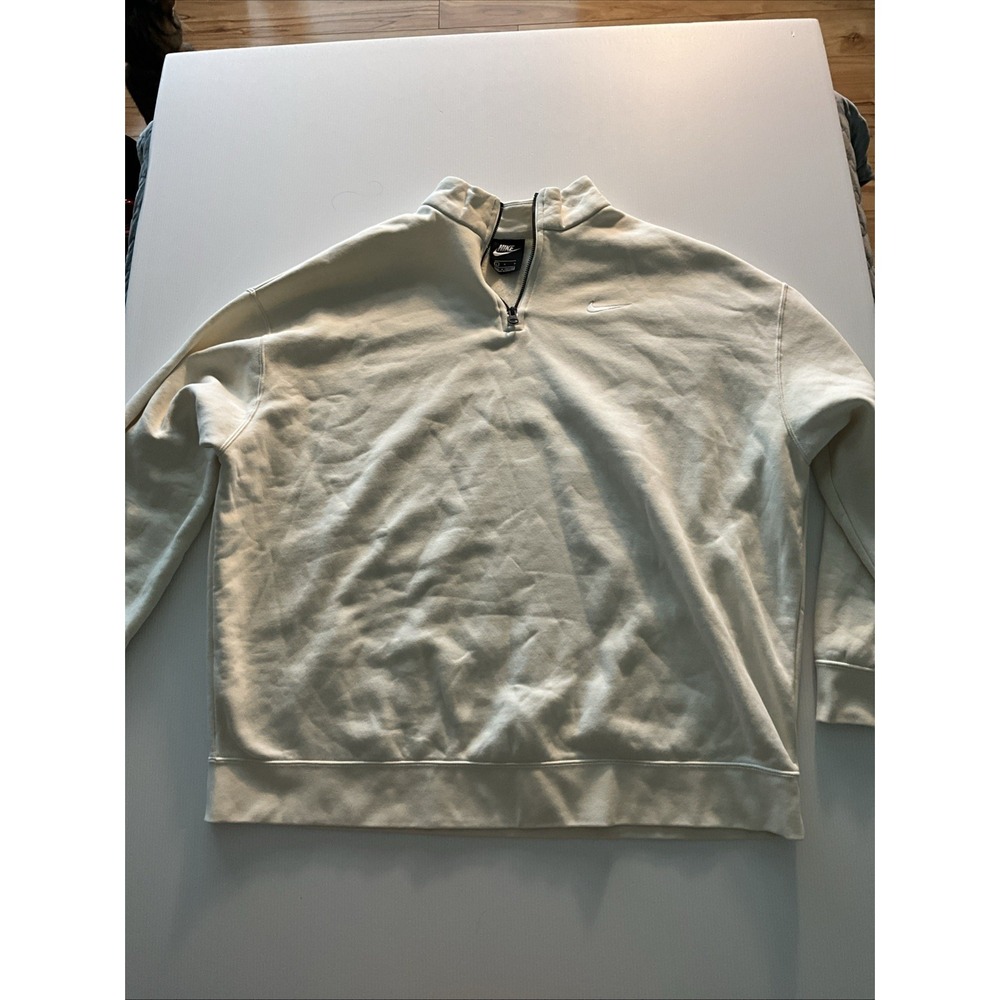 Nike Men's L White Fleece Quarter Zip Pullover Sweatshirt Embroidered Swoosh